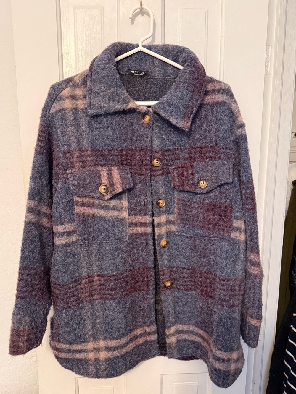 Nasty Gal Oversized Plaid Teddy Shacket
